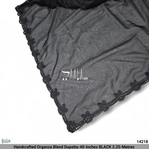 Handcrafted Organza Blend Dupatta-40-Inches BLACK 2.25-Metres #14218