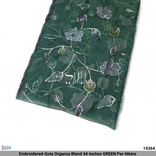 Embroidered-Gota Organza Blend 44-Inches GREEN Per-Metre #14364