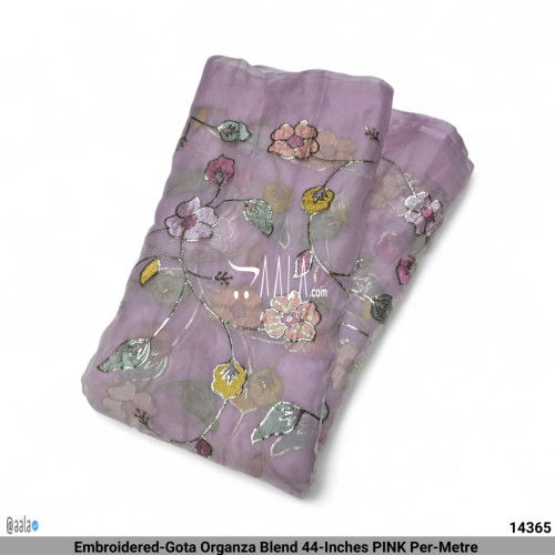 Embroidered-Gota Organza Blend 44-Inches PINK Per-Metre #14365