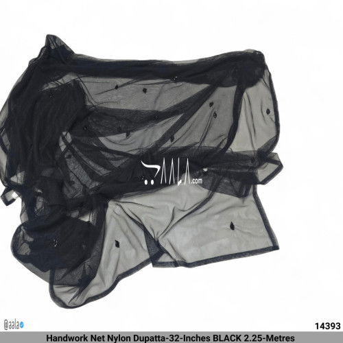 Handwork Net Nylon Dupatta-32-Inches BLACK 2.25-Metres #14393