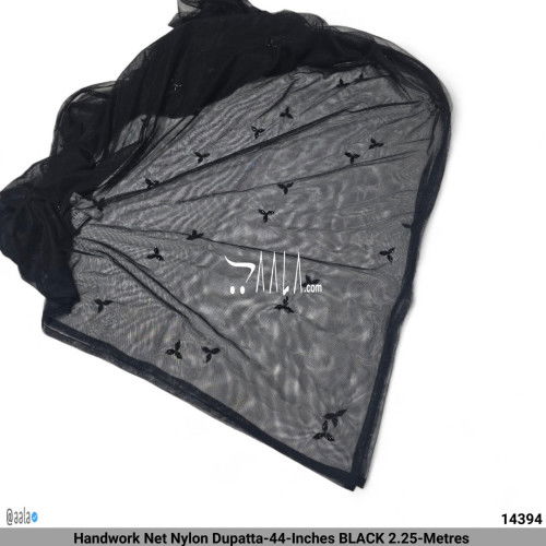 Handwork Net Nylon Dupatta-44-Inches BLACK 2.25-Metres #14394