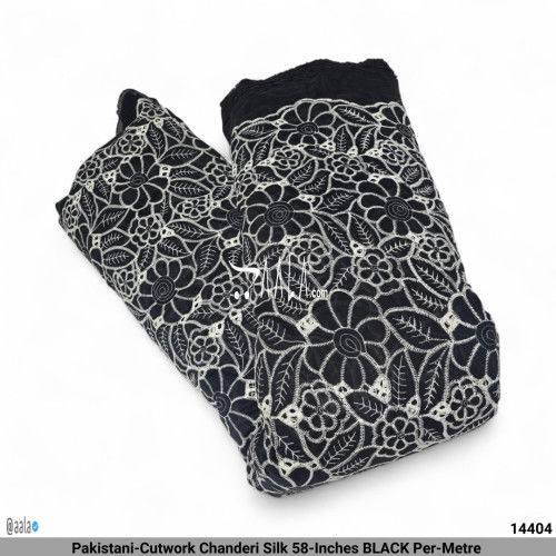 Pakistani-Cutwork Chanderi Silk 58-Inches BLACK Per-Metre #14404