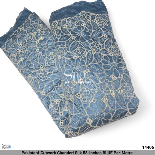 Pakistani-Cutwork Chanderi Silk 58-Inches BLUE Per-Metre #14406