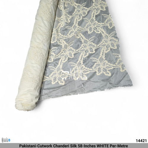 Pakistani-Cutwork Chanderi Silk 58-Inches WHITE Per-Metre #14421