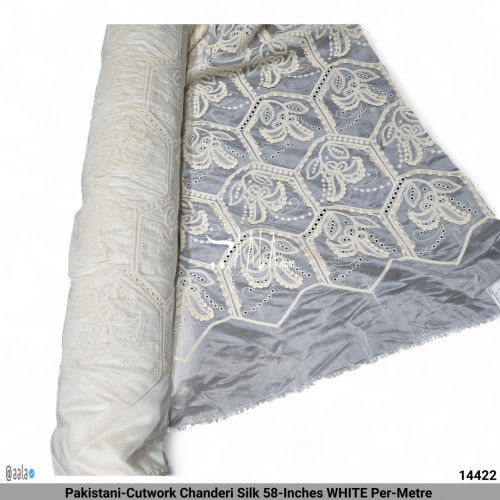 Pakistani-Cutwork Chanderi Silk 58-Inches WHITE Per-Metre #14422