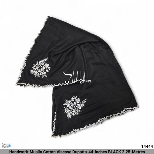 Handwork-Muslin Cotton Viscose Dupatta-44-Inches BLACK 2.25-Metres