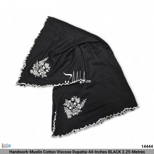 Handwork-Muslin Cotton Viscose Dupatta-44-Inches BLACK 2.25-Metres