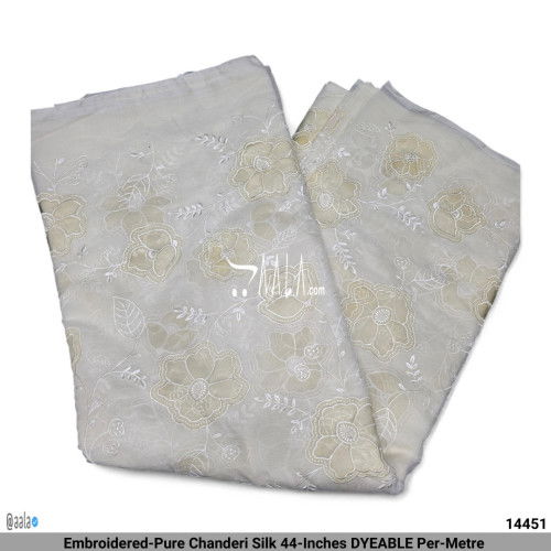 Embroidered-Pure Chanderi Silk 44-Inches DYEABLE Per-Metre 