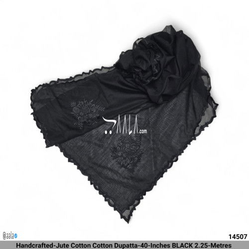 Handcrafted-Jute Cotton Cotton Dupatta-40-Inches BLACK 2.25-Metres 