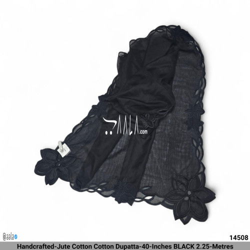 Handcrafted-Jute Cotton Cotton Dupatta-44-Inches BLACK 2.25-Metres