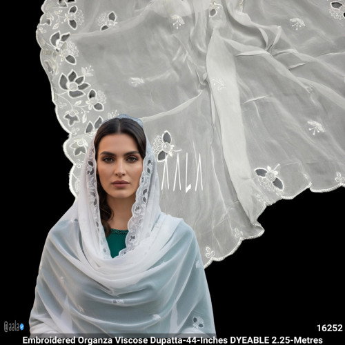 Embroidered Organza Viscose Dupatta-44-Inches DYEABLE 2.25-Metres