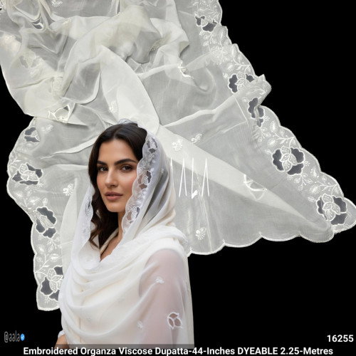 Embroidered Organza Viscose Dupatta-44-Inches DYEABLE 2.25-Metres