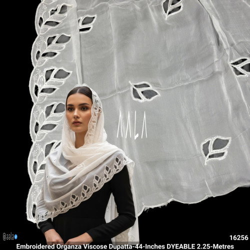 Embroidered Organza Viscose Dupatta-44-Inches DYEABLE 2.25-Metres