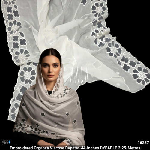 Embroidered Organza Viscose Dupatta-44-Inches DYEABLE 2.25-Metres
