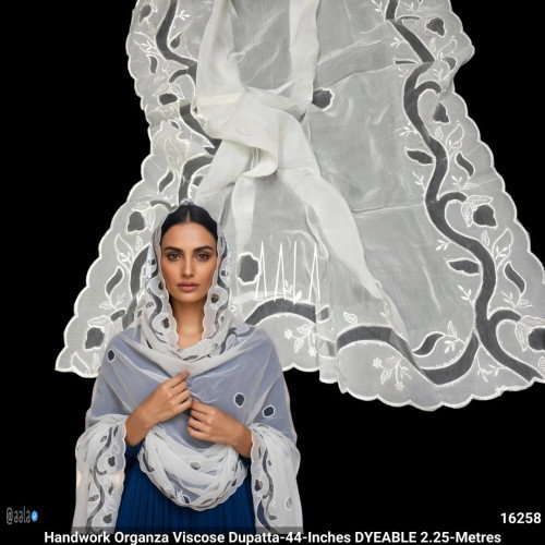 Handwork Organza Viscose Dupatta-44-Inches DYEABLE 2.25-Metres