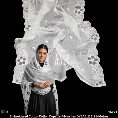 Embroidered Cotton Cotton Dupatta-44-Inches DYEABLE 2.25-Metres