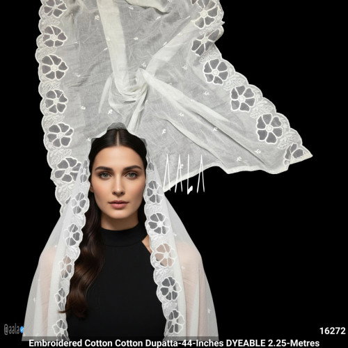 Embroidered Cotton Cotton Dupatta-44-Inches DYEABLE 2.25-Metres