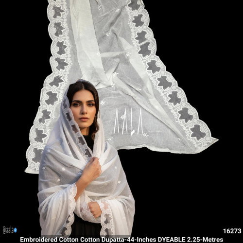 Embroidered Cotton Cotton Dupatta-44-Inches DYEABLE 2.25-Metres