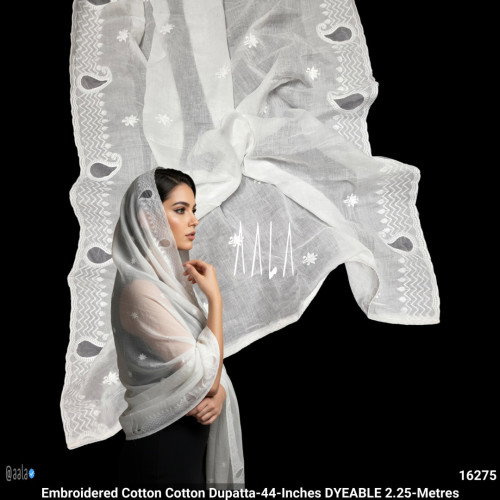 Embroidered Cotton Cotton Dupatta-44-Inches DYEABLE 2.25-Metres