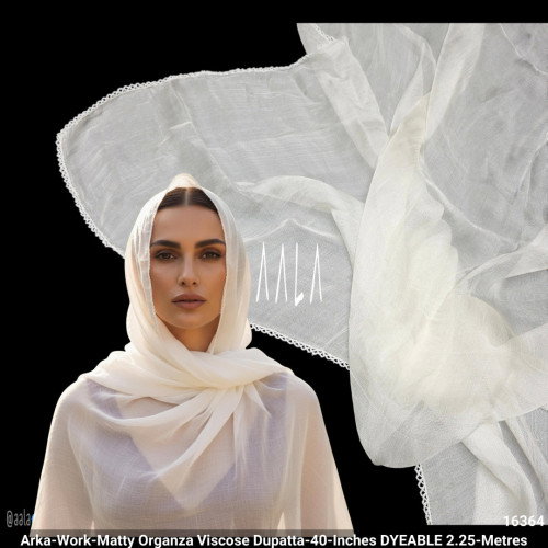 Arka-Work-Matty Organza Viscose Dupatta-40-Inches DYEABLE 2.25-Metres