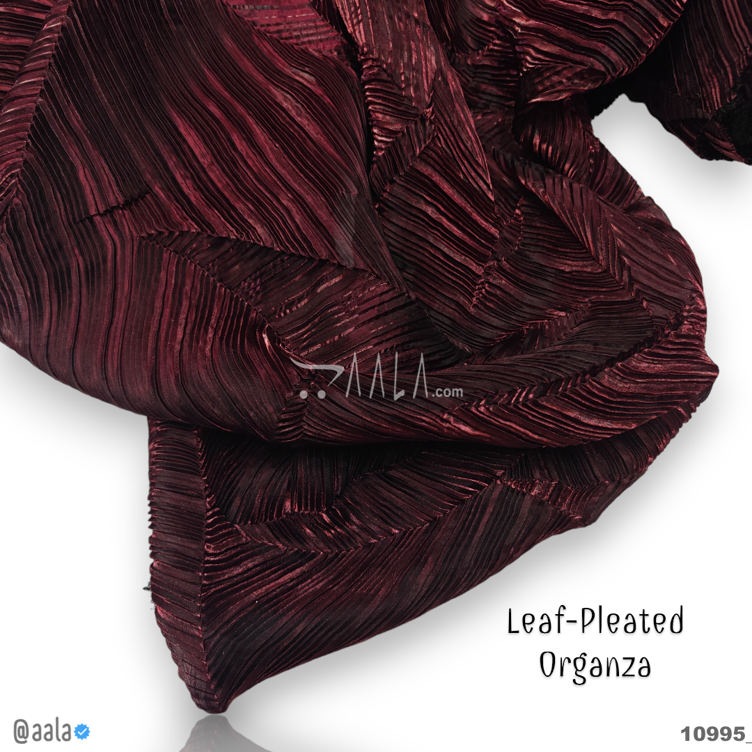Leaf-Pleated Organza Poly-ester 58-Inches MAROON Per-Metre #10995