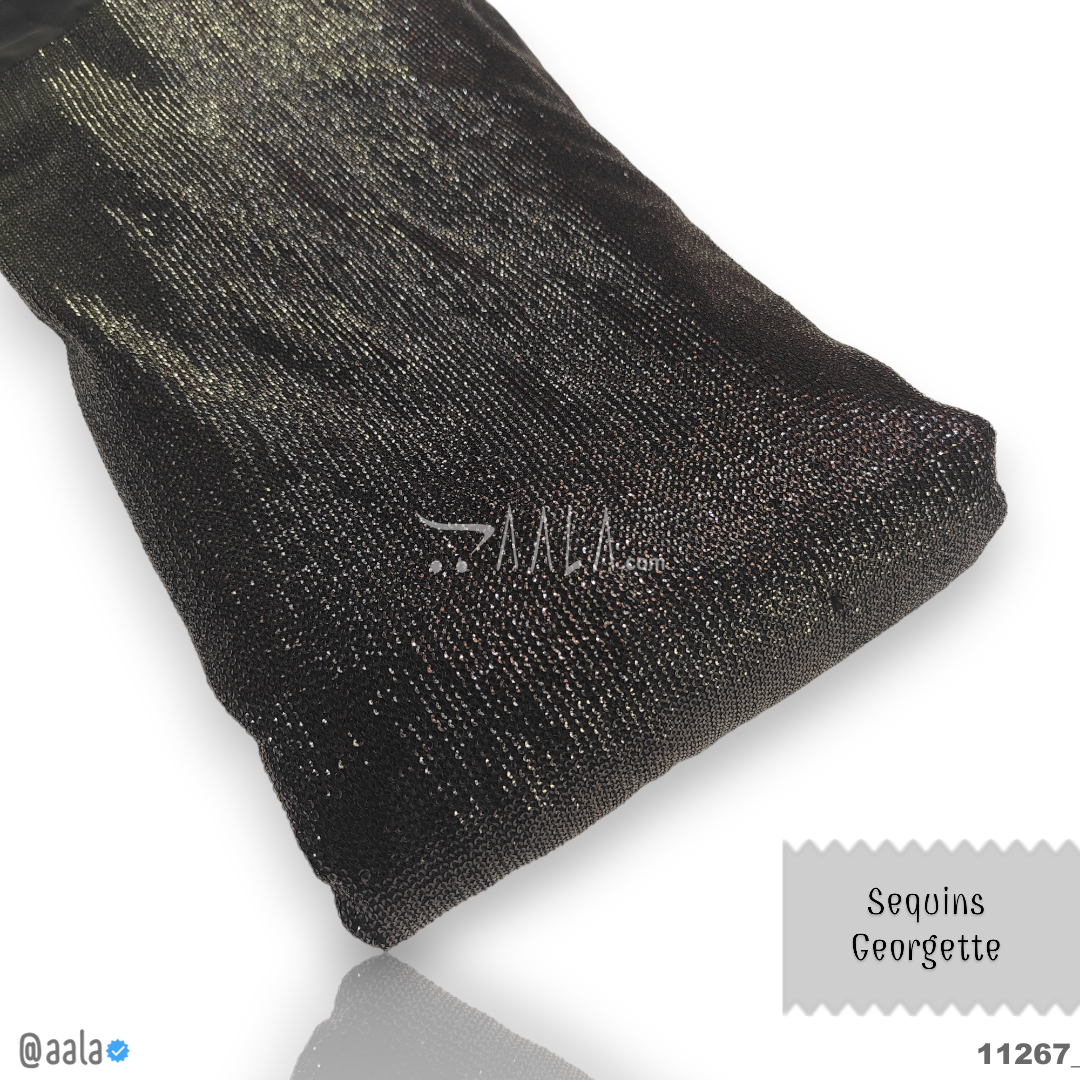 Kachra-Sequins Georgette Poly-ester 44-Inches BLACK Per-Metre #11267
