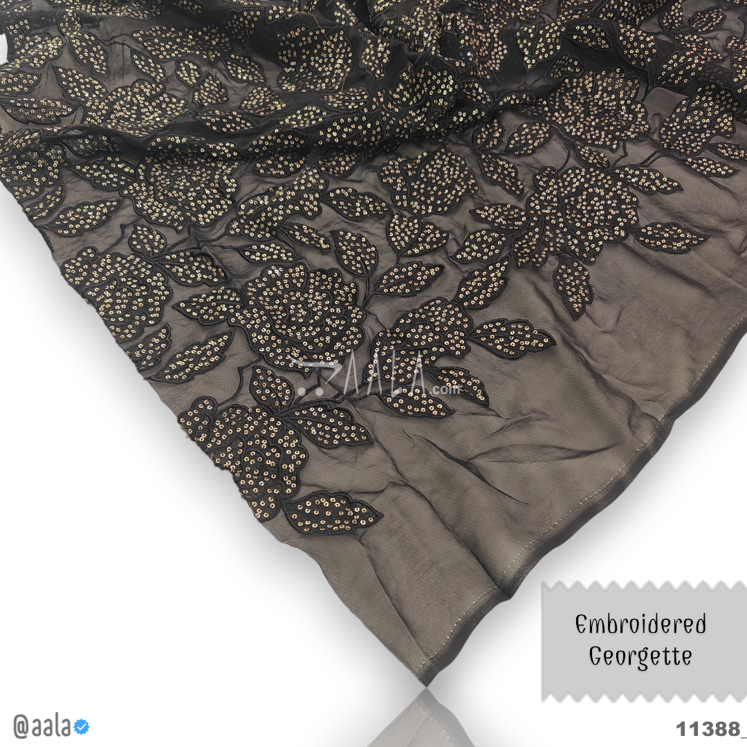 Embroidered Georgette Poly-ester 44-Inches BLACK Per-Metre #11388