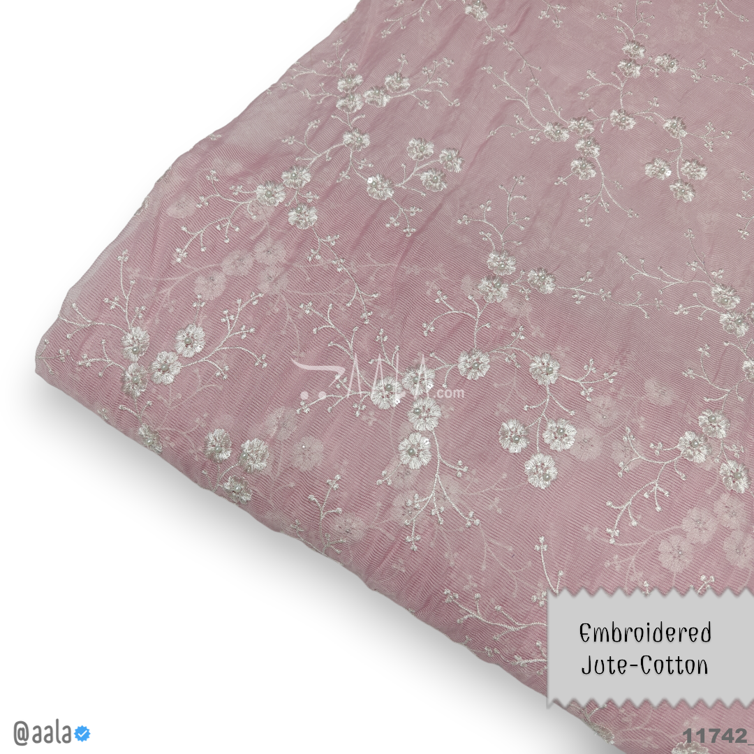 Embroidered-Jute Cotton Cotton 44-Inches PEACH Per-Metre #11742