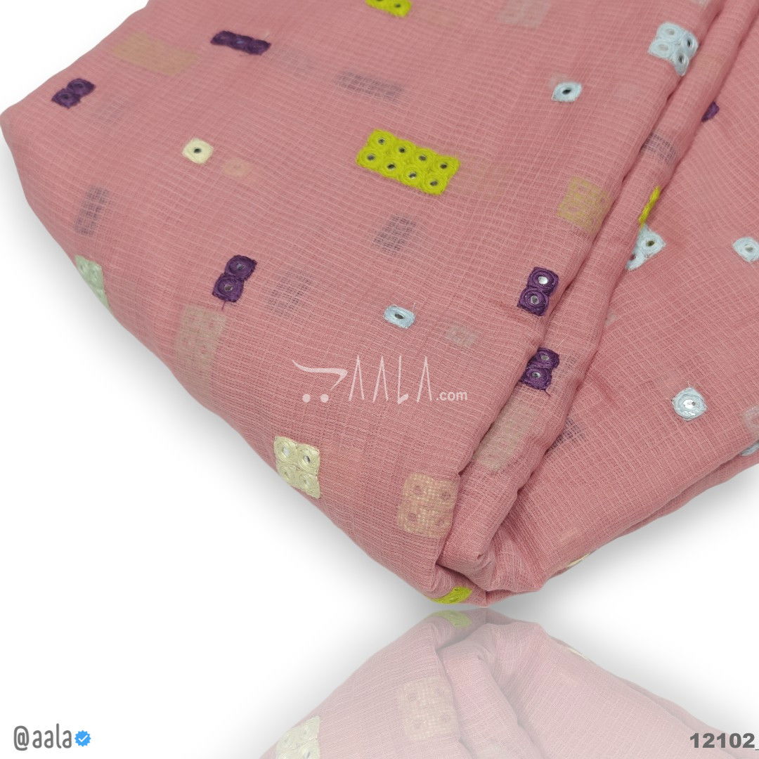Embroidered-Kota Cotton Cotton 44-Inches PEACH Per-Metre 