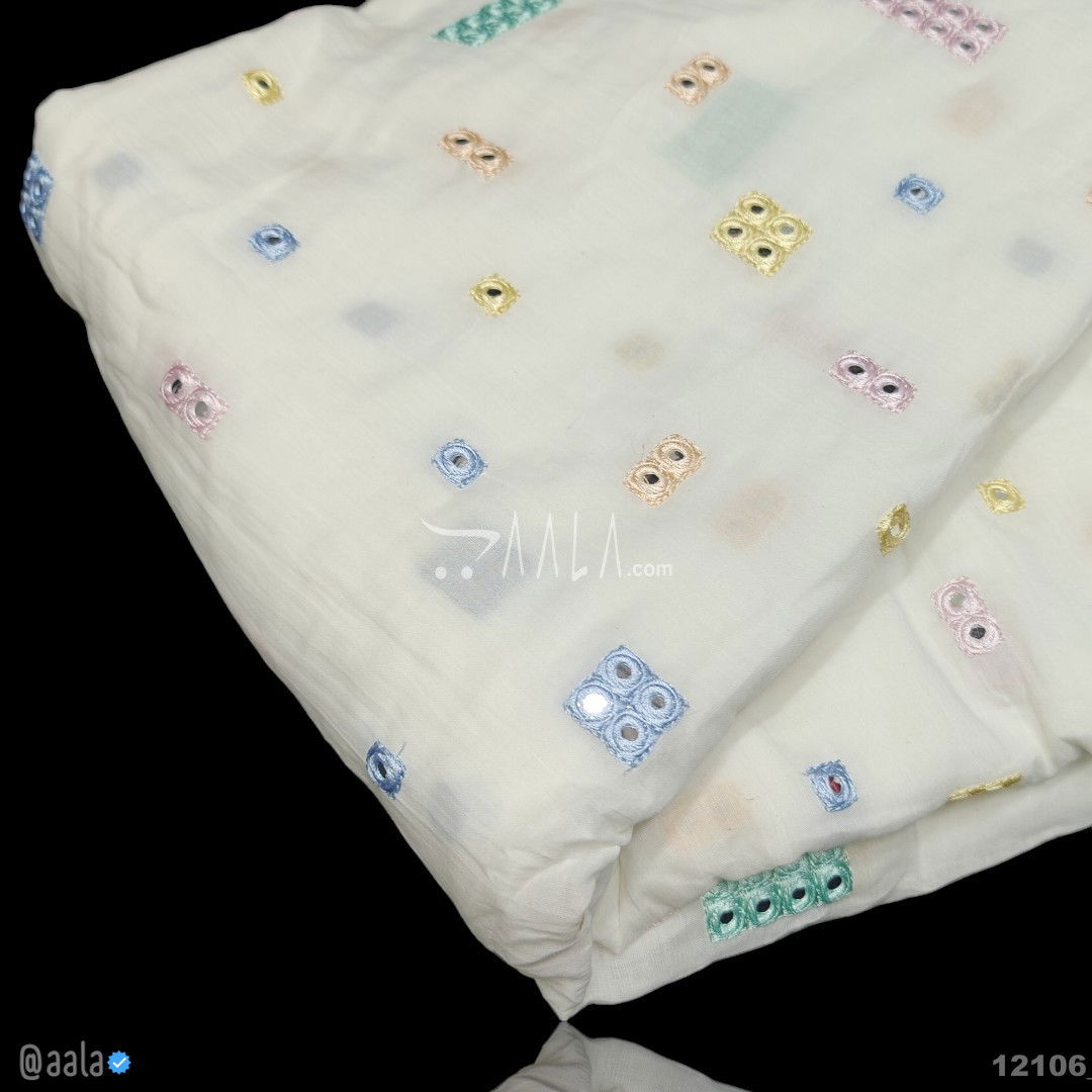 Embroidered-Kota Cotton Cotton 44-Inches OFF-WHITE Per-Metre #12106
