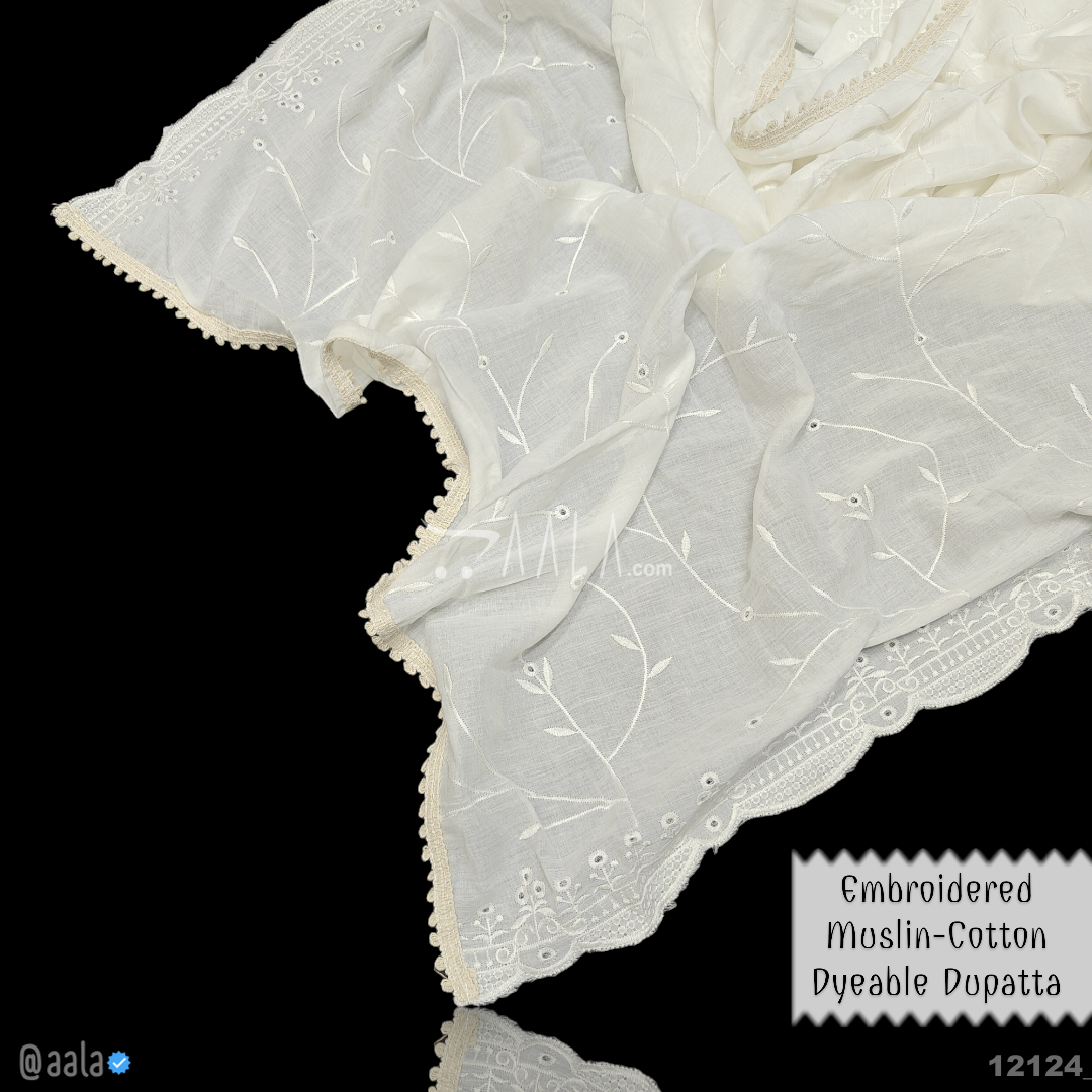 Embroidered-Muslin Cotton Cotton Dupatta-36-Inches DYEABLE 2.25-Metres #12124