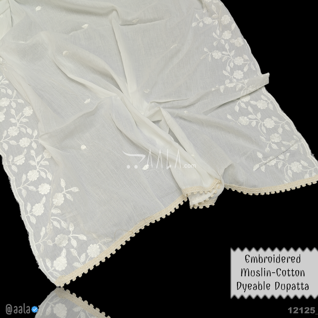Embroidered-Muslin Cotton Cotton Dupatta-36-Inches DYEABLE 2.25-Metres 