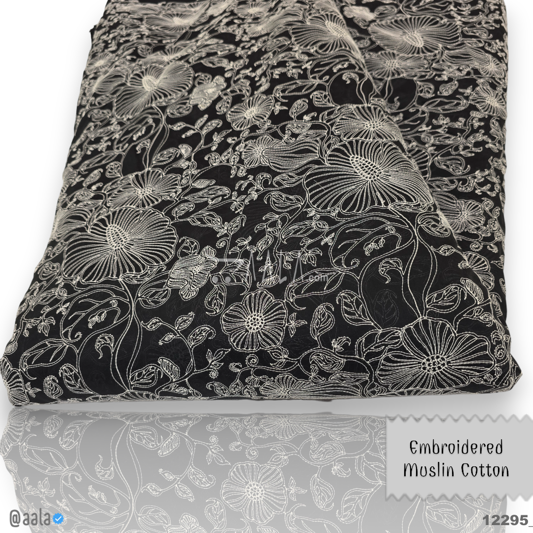 Embroidered-Muslin Cotton Cotton 52-Inches BLACK Per-Metre 