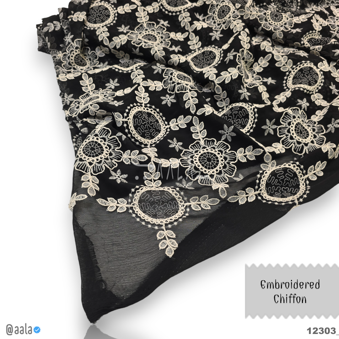 Embroidered Chiffon Blend 52-Inches BLACK Per-Metre #12303