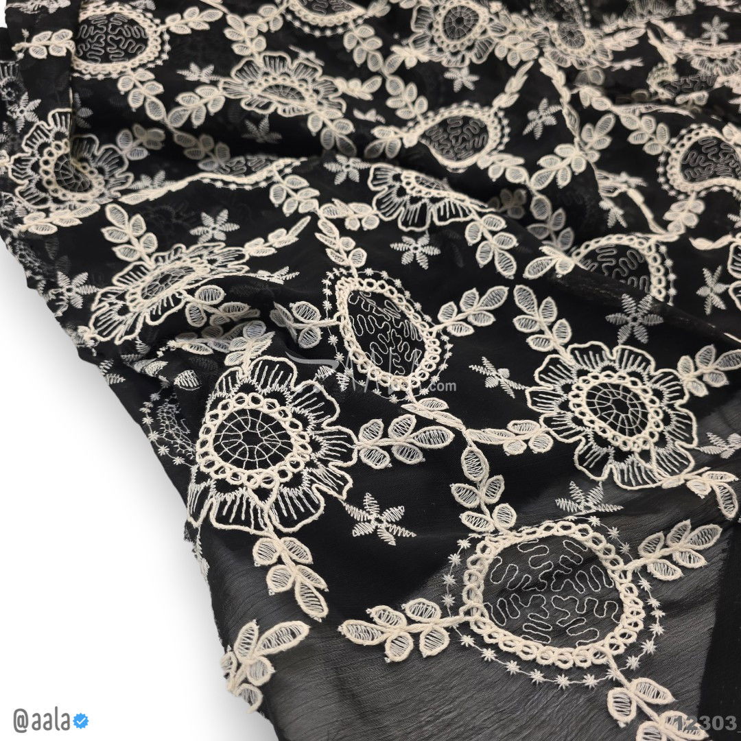 Embroidered Chiffon Blend 52-Inches BLACK Per-Metre #12303