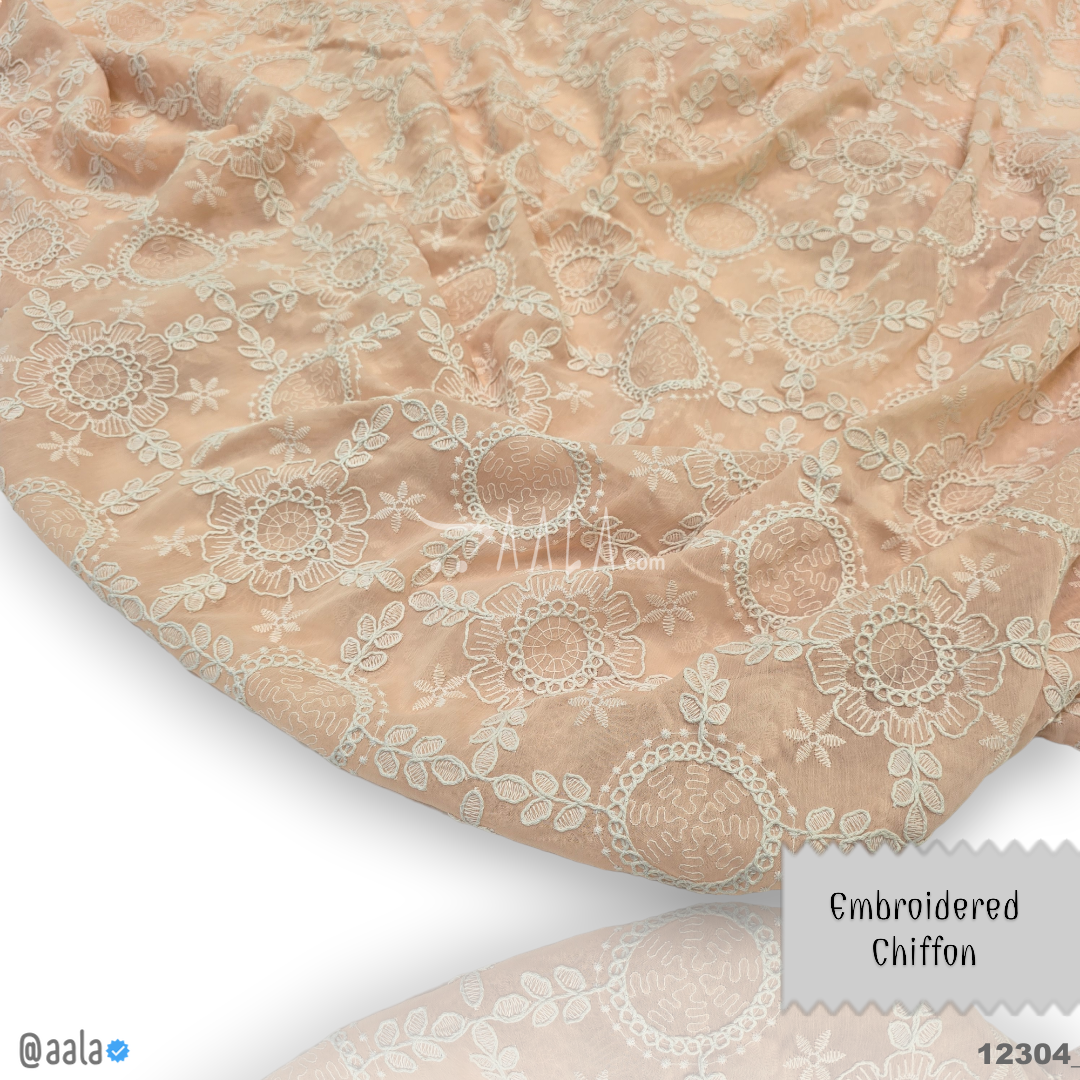 Embroidered Chiffon Blend 52-Inches PEACH Per-Metre #12304