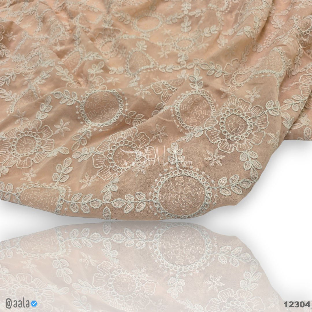 Embroidered Chiffon Blend 52-Inches PEACH Per-Metre #12304