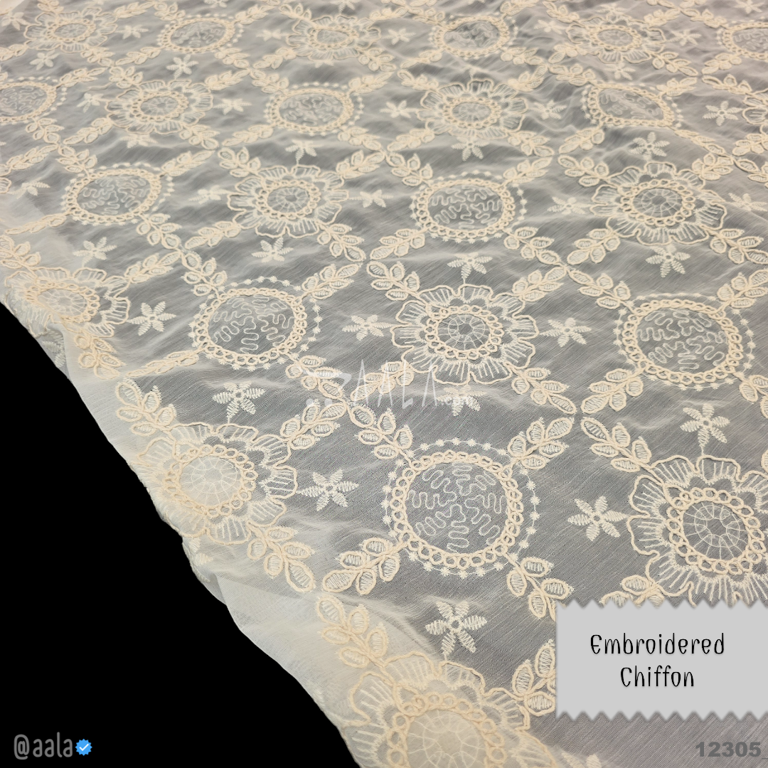 Embroidered Chiffon Blend 52-Inches CREAM Per-Metre #12305