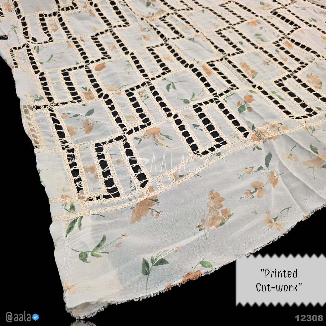 Printed-Cutwork Georgette Poly-ester 52-Inches PRINTED Per-Metre #12308