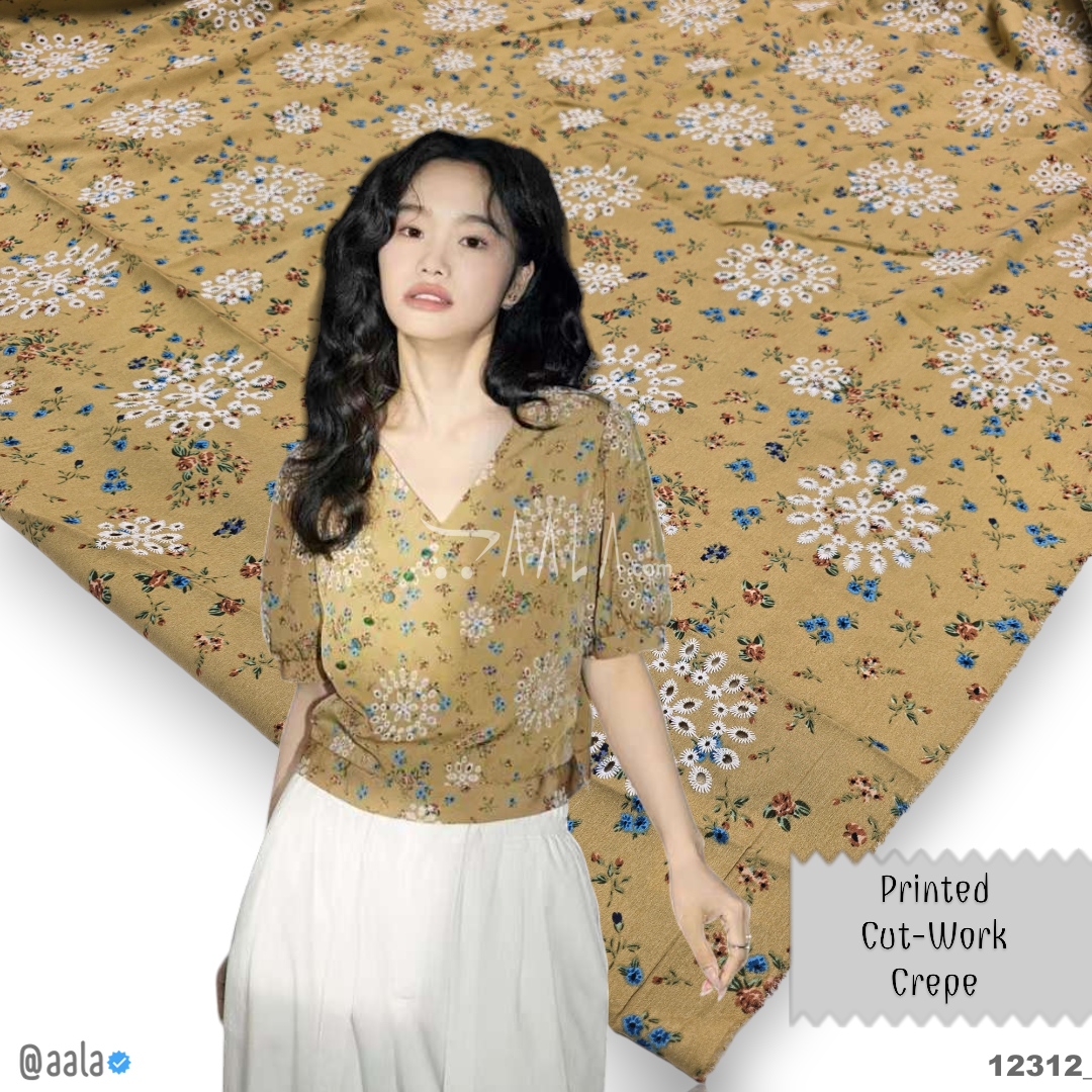 Printed-Cutwork Crepe Blend 52-Inches PRINTED Per-Metre #12312