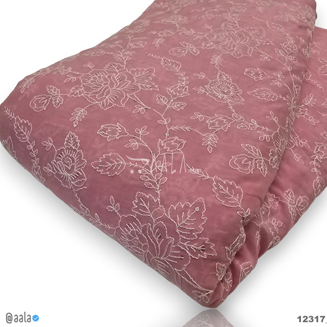 Embroidered Cotton Cotton 44-Inches PINK Per-Metre 

