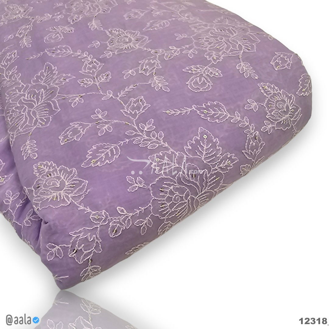 Embroidered Cotton Cotton 44-Inches PURPLE Per-Metre #12318

