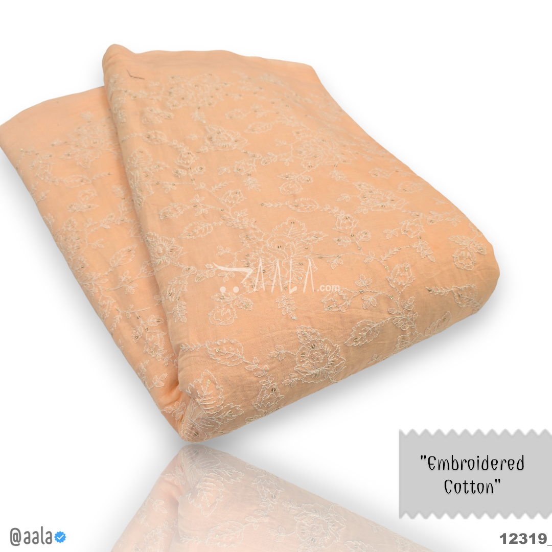 Embroidered Cotton Cotton 44-Inches PEACH Per-Metre #12319

