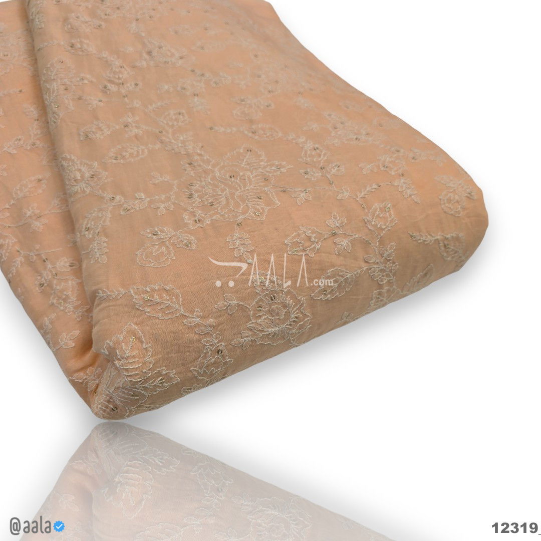 Embroidered Cotton Cotton 44-Inches PEACH Per-Metre #12319

