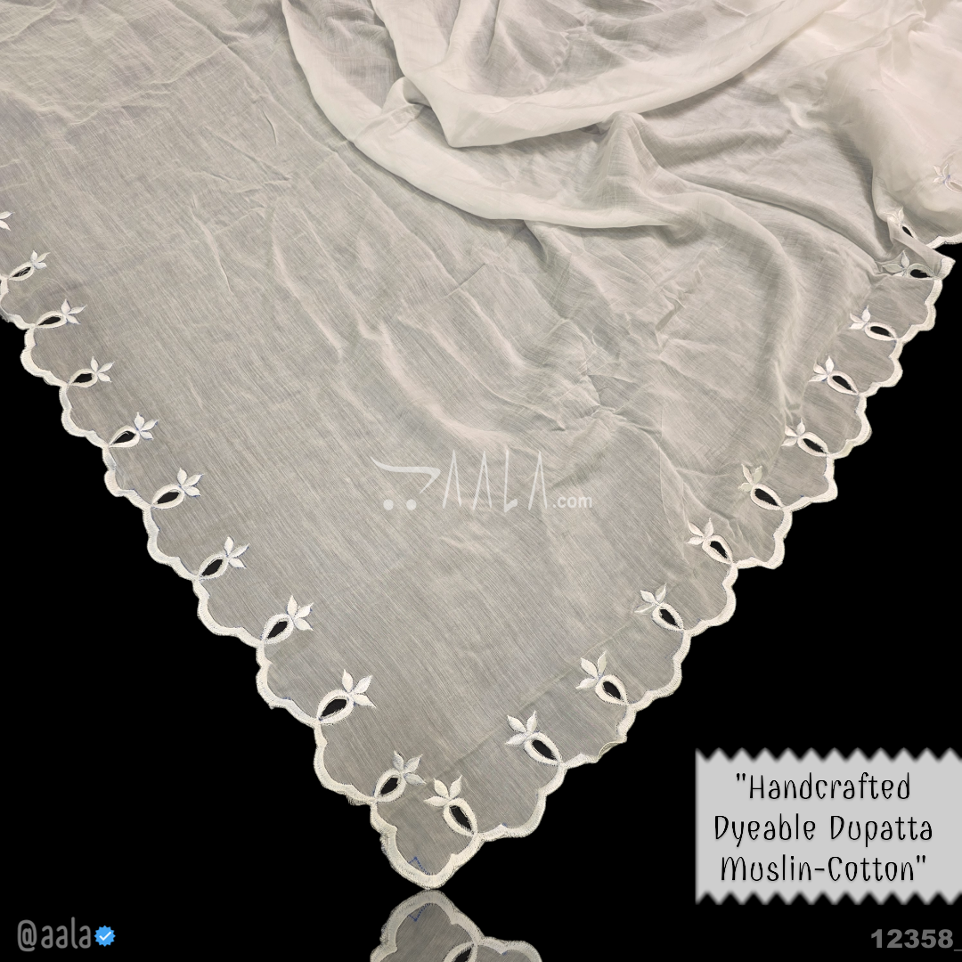 Hand-Crafted Muslin-Cotton Cotton Dupatta-40-Inches DYEABLE 2.25-Metres #12358