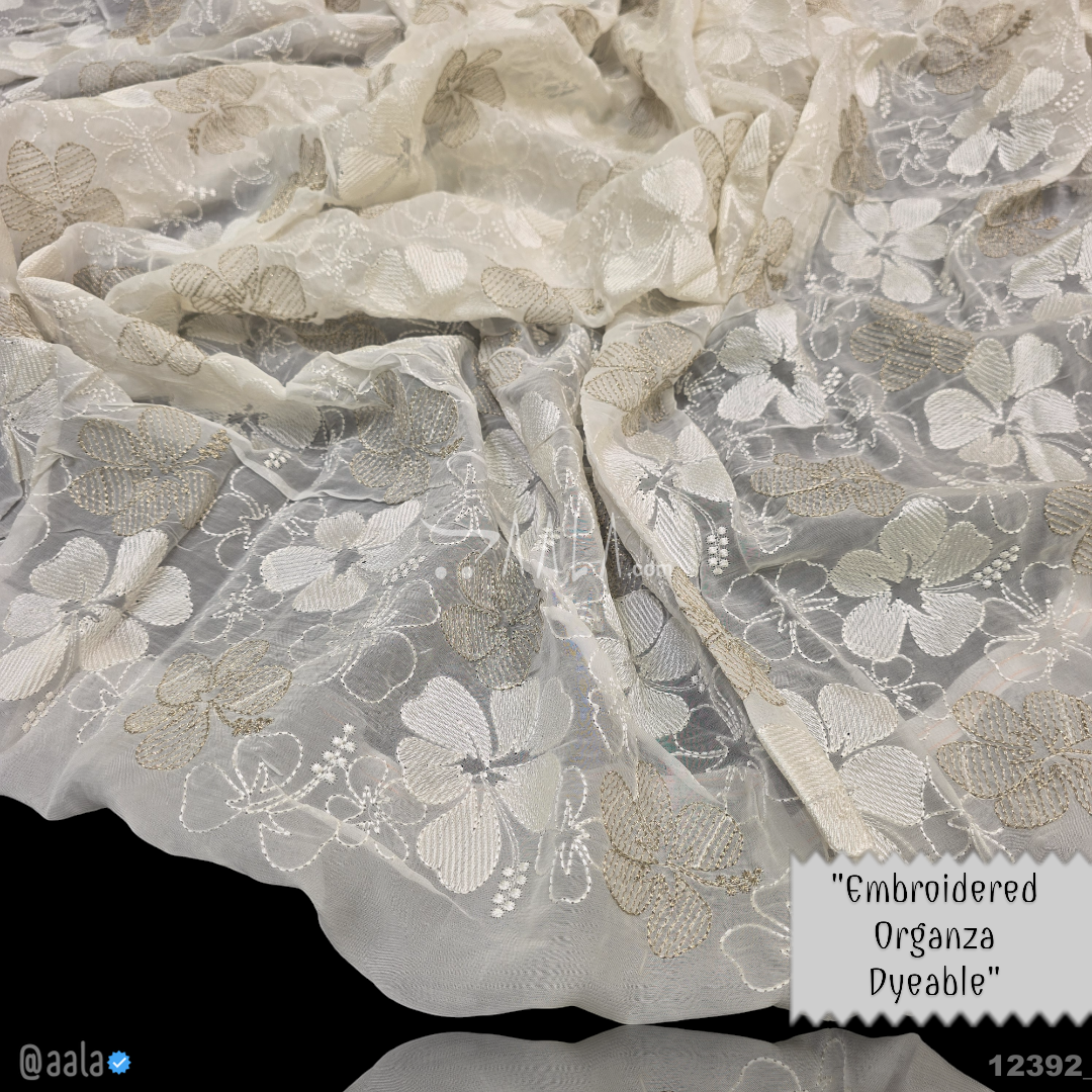 Embroidered Organza Viscose 44-Inches DYEABLE Per-Metre 