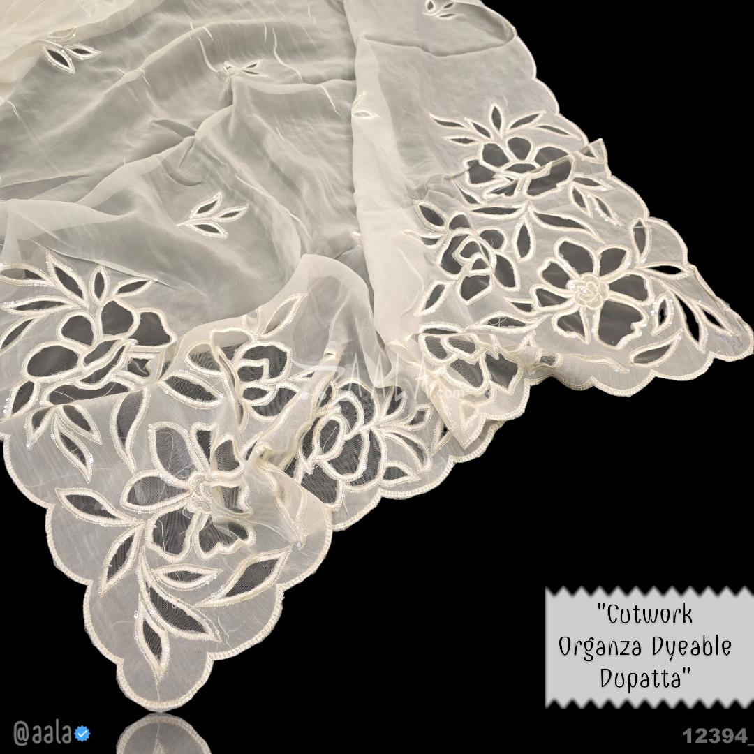 Cutwork-Sequins Organza Viscose Dupatta-36-Inches DYEABLE 2.50-Metres #12394