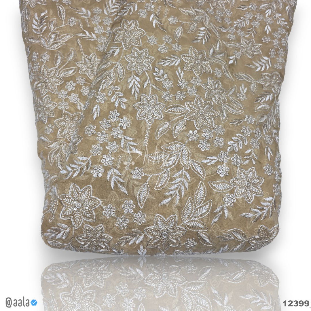Embroidered Organza Viscose 44-Inches BISCUIT Per-Metre #12399