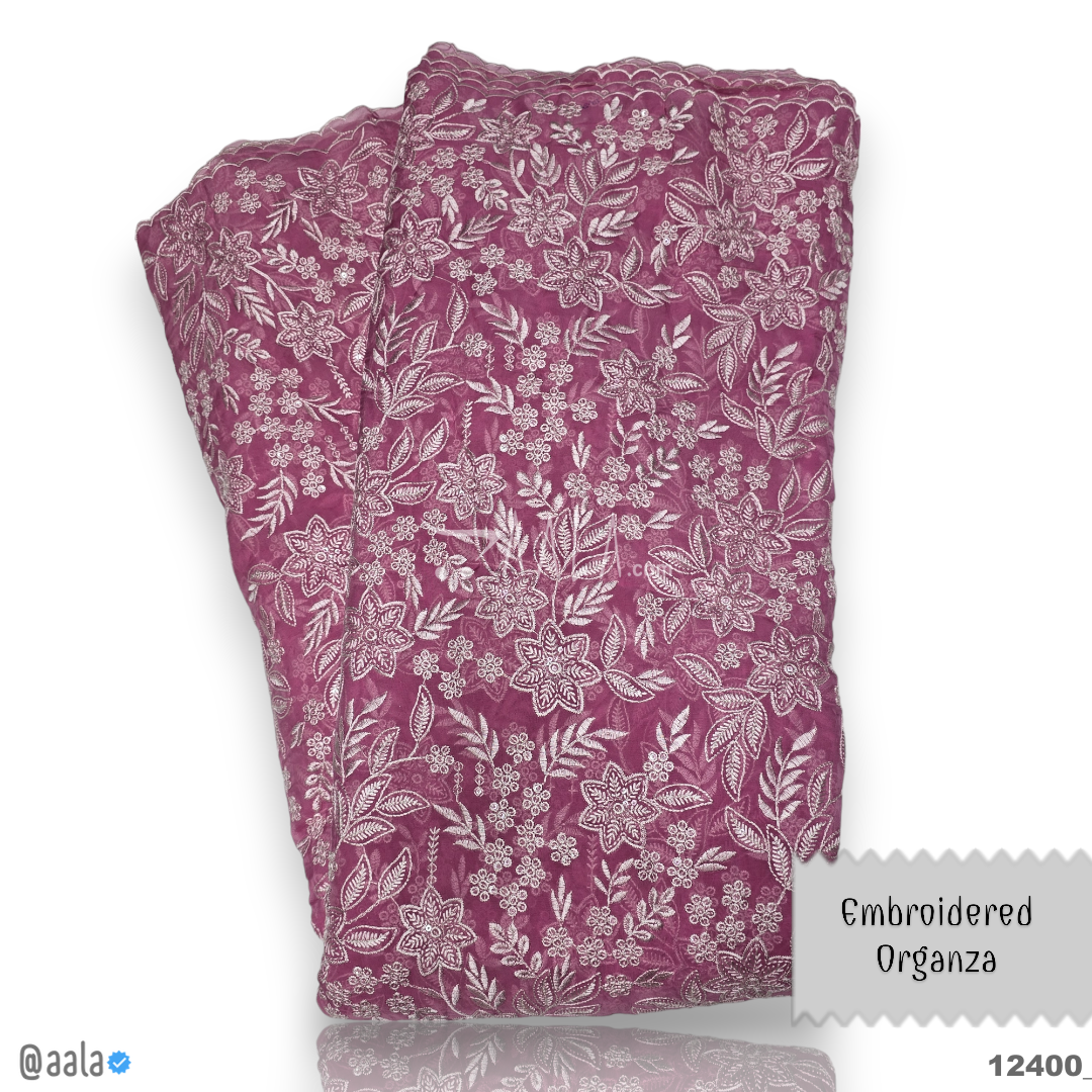 Embroidered Organza Viscose 44-Inches PINK Per-Metre 