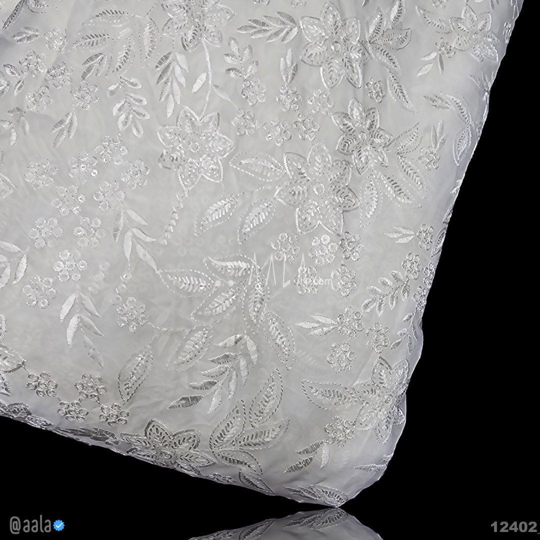 Embroidered Organza Viscose 44-Inches GREY Per-Metre 